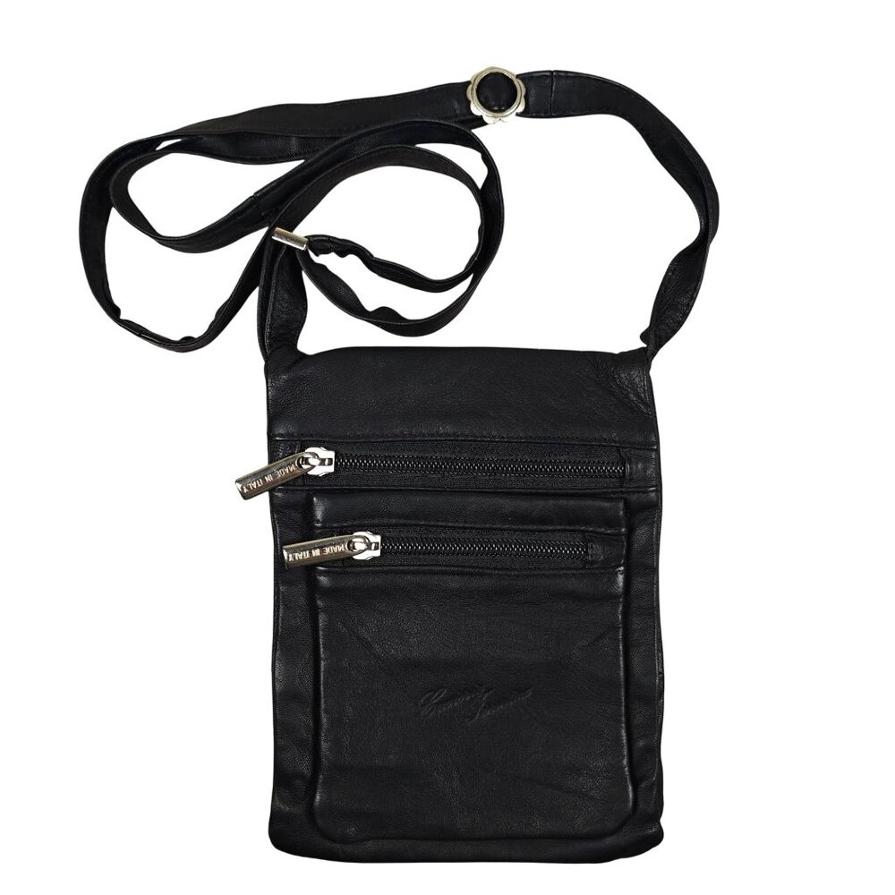 Vintage Genuine Leather Cuoieria Fiorentina Black Crossbody Bag Organizer Italy